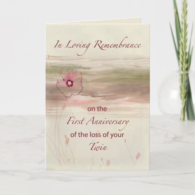 Remembrance 1st Anniversary of Loss of Twin Flower Card (Front)
