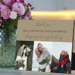 Remembrance 3 Photo Collage Beige Brown Custom Plaque<br><div class="desc">Create your own remembrance photo plaque in loving memory of your special someone, using 3 of your happiest pictures. The wording is fully editable - it currently reads "thank you - for a lifetime of love & happiness - sleep in peace my darling". The photo template is also set up...</div>