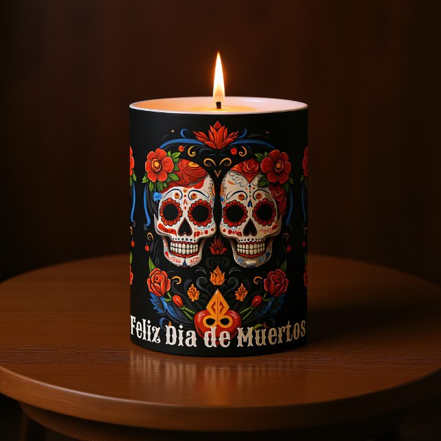  🌹Remembrance Blooms: Dia de Muertos Tribute 🌹 Pillar Candle (🌹Remembrance Blooms Dia de Muertos Tribute 🌹 Pillar Candle, custom text)