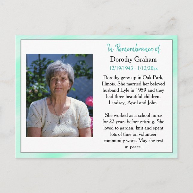 Remembrance Card for Funeral Or Memorial Keepsake (Front)