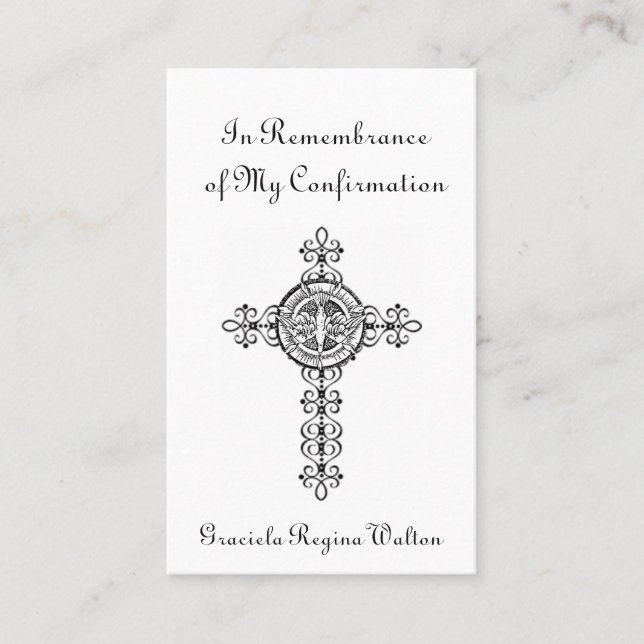 Remembrance Confirmation Cross Dove Holy Card - (Front)