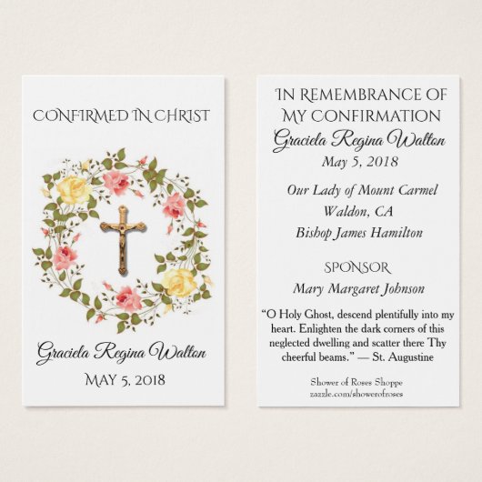 Remembrance Confirmation Crucifix Rose Holy Card - (Front & Back)