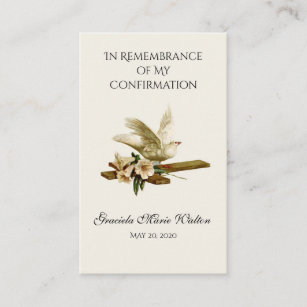 Remembrance Confirmation Gold Dove Cross Lily Business Card