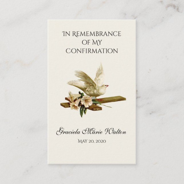 Remembrance Confirmation Gold Dove Cross Lily Business Card (Front)