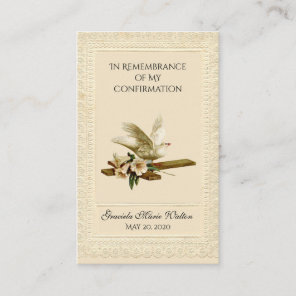 Remembrance Confirmation Gold Dove Cross Lily Lace Business Card