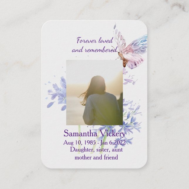 Remembrance Custom Memorial Memory Card Butterfly (Back)