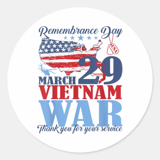 Remembrance Day March 29 Vietnam War Veteran  Classic Round Sticker (Front)