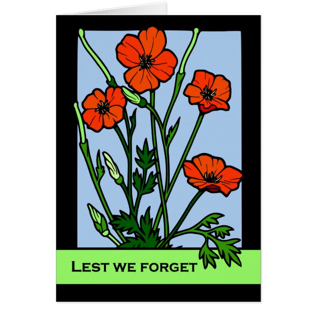 Remembrance Day, November 11, Lest We Forget Cards (Front)