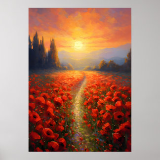 Remembrance Day - Poppy Field with Poppy Flowers Poster