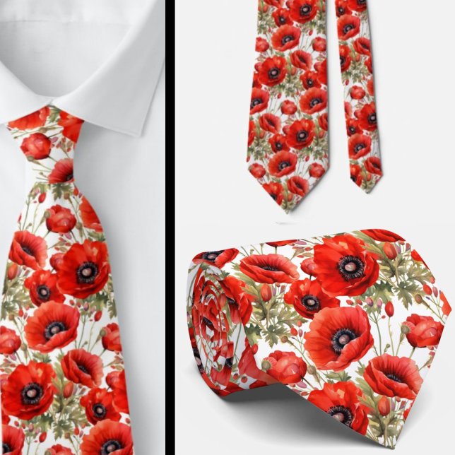 Remembrance Day Red Poppies Poppy Floral Neck TIe (Creator Uploaded)