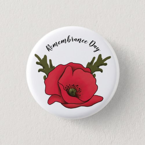 Remembrance Day Red Poppy Button Pin