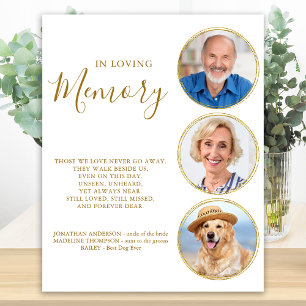 Remembrance Elegant Gold 3 Photo Wedding Memorial Poster