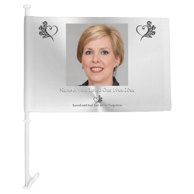 Remembrance for Loved One, Heart and Roses, Photo Car Flag (Front)