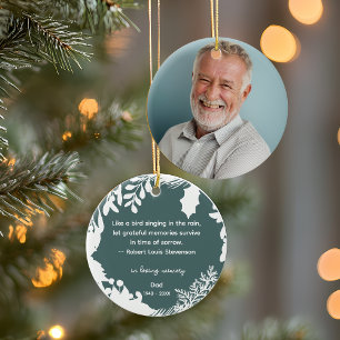 Remembrance Grateful Memories Quote Greenery Photo Ceramic Ornament