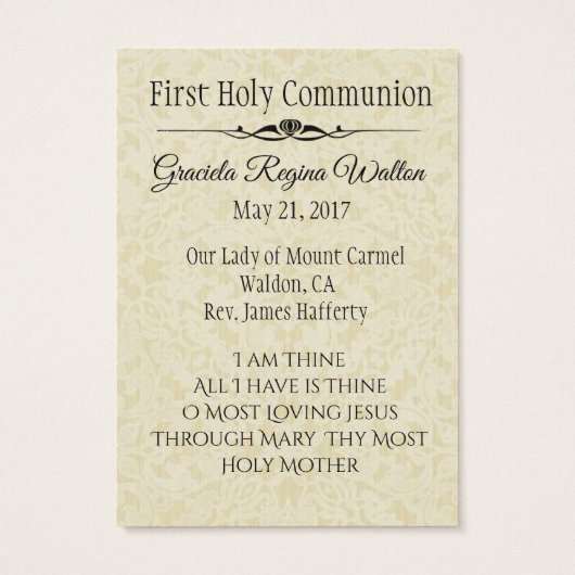 Remembrance Holy Card Chalice First Holy Communion (Back)