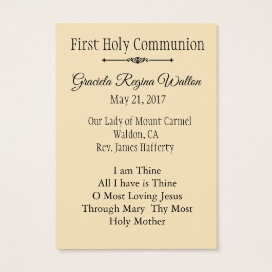 Remembrance Holy Card Chalice First Holy Communion (Back)