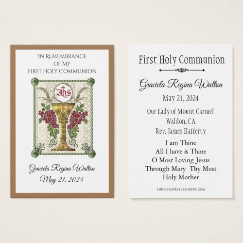 Remembrance Holy Card Chalice First Holy Communion