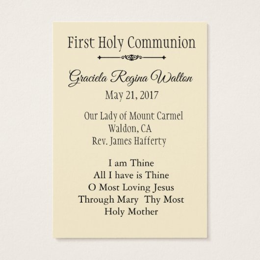 Remembrance Holy Card Chalice First Holy Communion (Back)