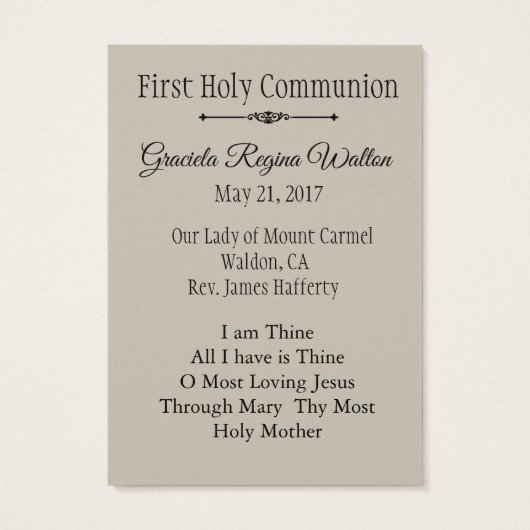 Remembrance Holy Card Child First Holy Communion (Back)