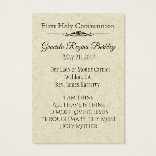 Remembrance Holy Card Child First Holy Communion (Back)