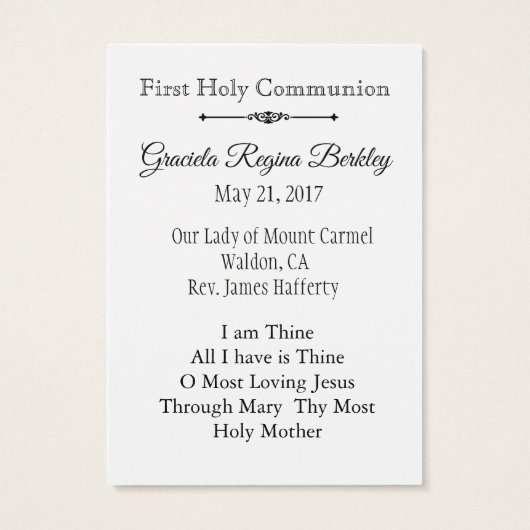 Remembrance Holy Card Child First Holy Communion (Back)