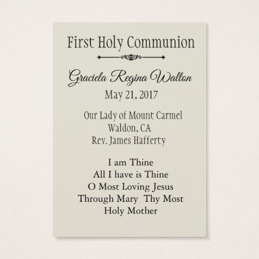 Remembrance Holy Card for First Holy Communion (Back)