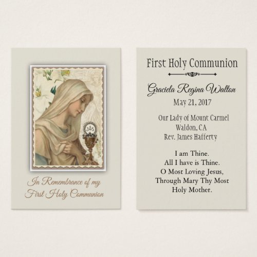 Remembrance Holy Card for First Holy Communion