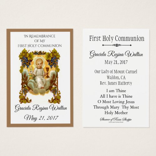 Remembrance Holy Card jesus First Holy Communion