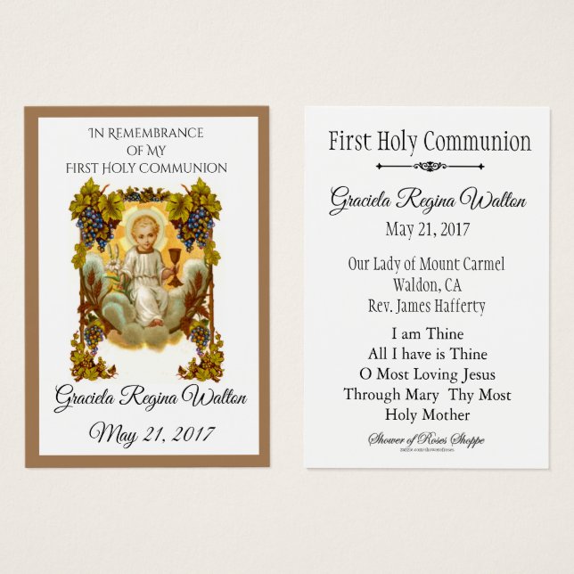 Remembrance Holy Card jesus First Holy Communion (Front & Back)