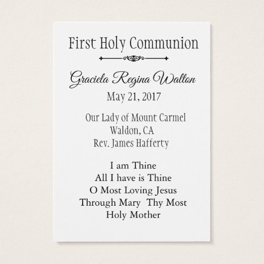 Remembrance Holy Card Jesus First Holy Communion (Back)
