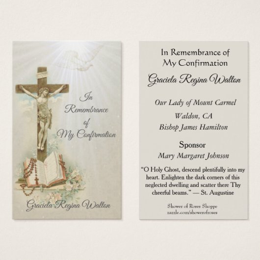 Remembrance Keepsake  Sacrament Confirmation Card (Front & Back)