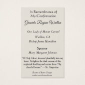 Remembrance Keepsake  Sacrament Confirmation Card (Back)