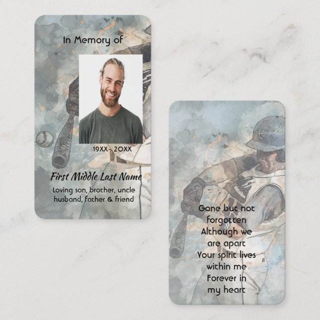 Remembrance Memorial Keepsake Baseball Sport Business Card (Front/Back)