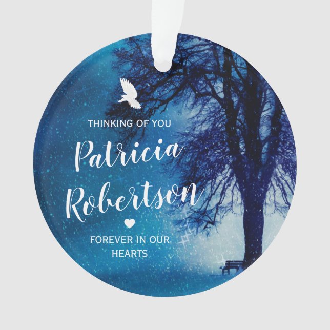 Remembrance | Memorial Photo Blue Christmas Ornament (Front)