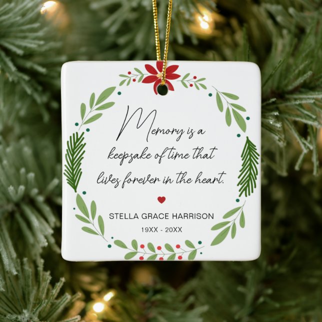 Remembrance Memory Is A Keepsake Greenery Photo Ceramic Ornament (Tree)