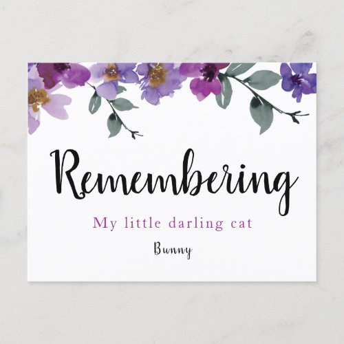 Remembrance Pet Loved One Floral  Announcement Postcard