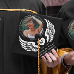 Remembrance Photo & Angel Wings Memorial Graduation Cap Topper<br><div class="desc">Wear this remembrance graduate cap topper with love and pride at graduation ceremony. Design featuring a round photograph of your loved one, a tribute, their name, dates and sympathy quote. This design also features a heart with their initials and two angel wings. The text reads 'I know you would be...</div>