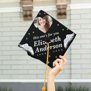 Remembrance Photo & Angel Wings Memorial Graduation Cap Topper