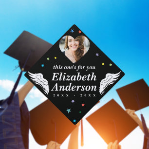 Remembrance Photo & Angel Wings Memorial Graduation Cap Topper