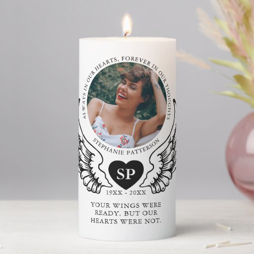 Remembrance Photo  Angel Wings Memorial Pillar Candle