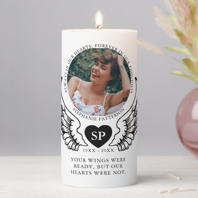 Remembrance Photo & Angel Wings Memorial Pillar Candle (In Situ)