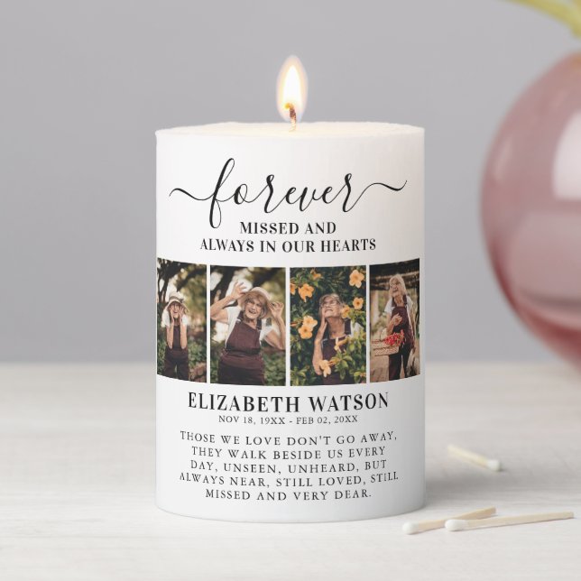 Remembrance Photo Collage Forever in Our Hearts Pillar Candle (In Situ)