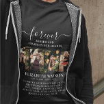Remembrance Photo Collage | Forever in Our Hearts T-Shirt<br><div class="desc">Wear this remembrance t-shirt with love and pride at a lost loved ones funeral,  memorial or wake. Featuring a modern 4 photo collage and the text 'Forever Missed and Always in our Hearts',  their name and dates and a sympathy quote that can be kept or customized.</div>