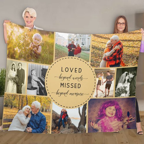 Remembrance Photo Collage Loved Beyond Words Fleece Blanket