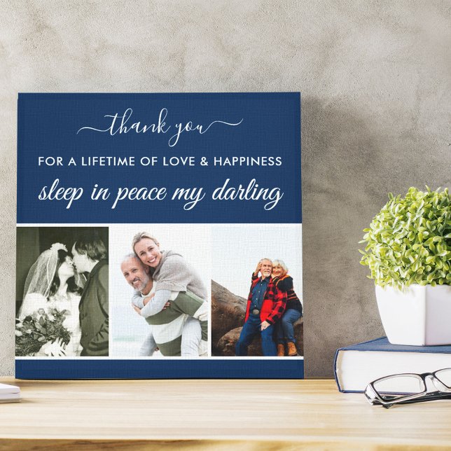 Remembrance Photo Strip Blue Sleep in Peace Square Canvas Print (Creator Uploaded)