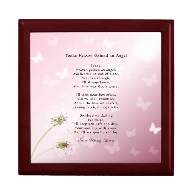 Remembrance Poem Pink Large Pet Memorial Box (Front)