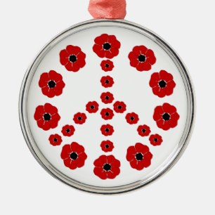 Remembrance Poppies Peace Symbol Pendant Metal Ornament