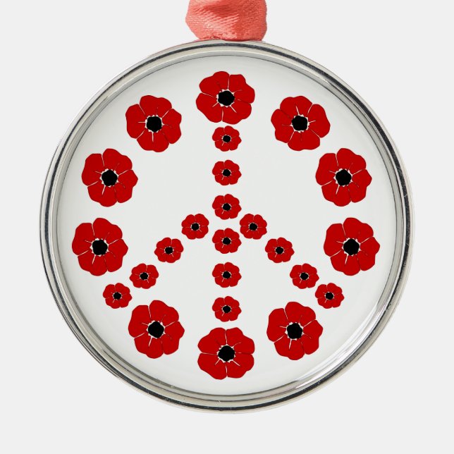 Remembrance Poppies Peace Symbol Pendant Metal Ornament (Front)