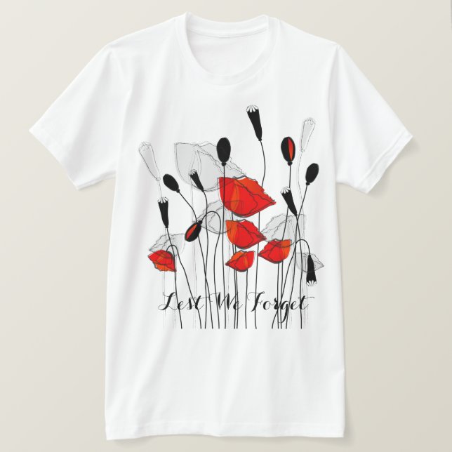 Remembrance Poppy With The Text Lest We Forget T-Shirt (Design Front)