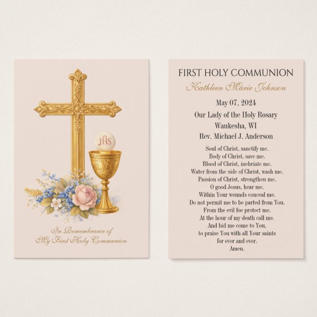 Remembrance Prayer Card for First Holy Communion (Front & Back)